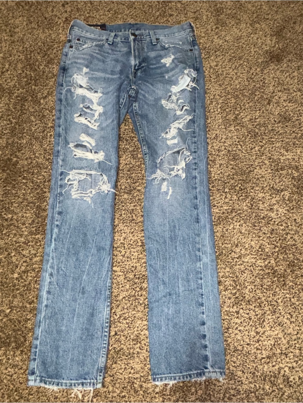 Hollister Light Blue Distressed Straight-Leg Jeans